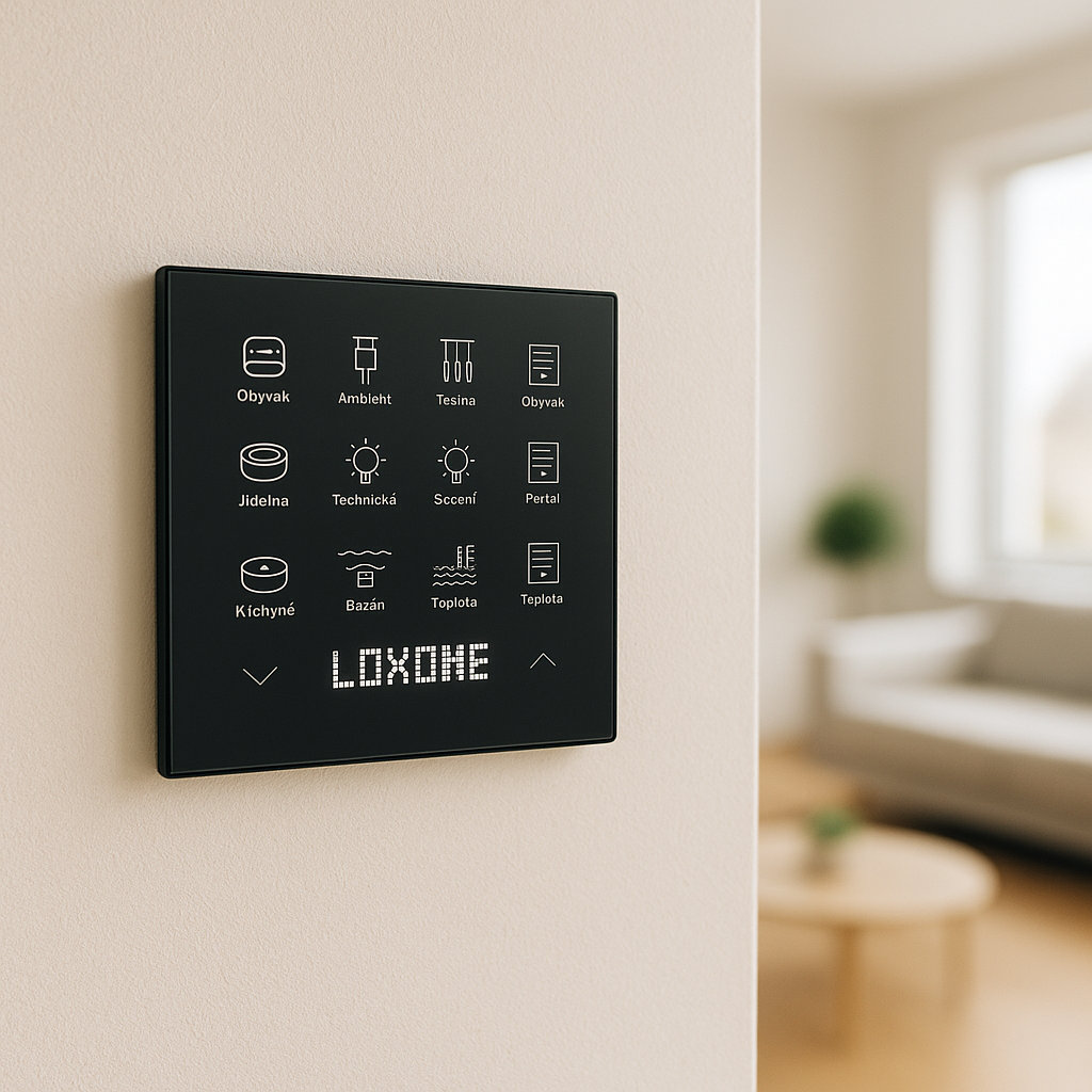 Loxone ovládací prvek na zdi